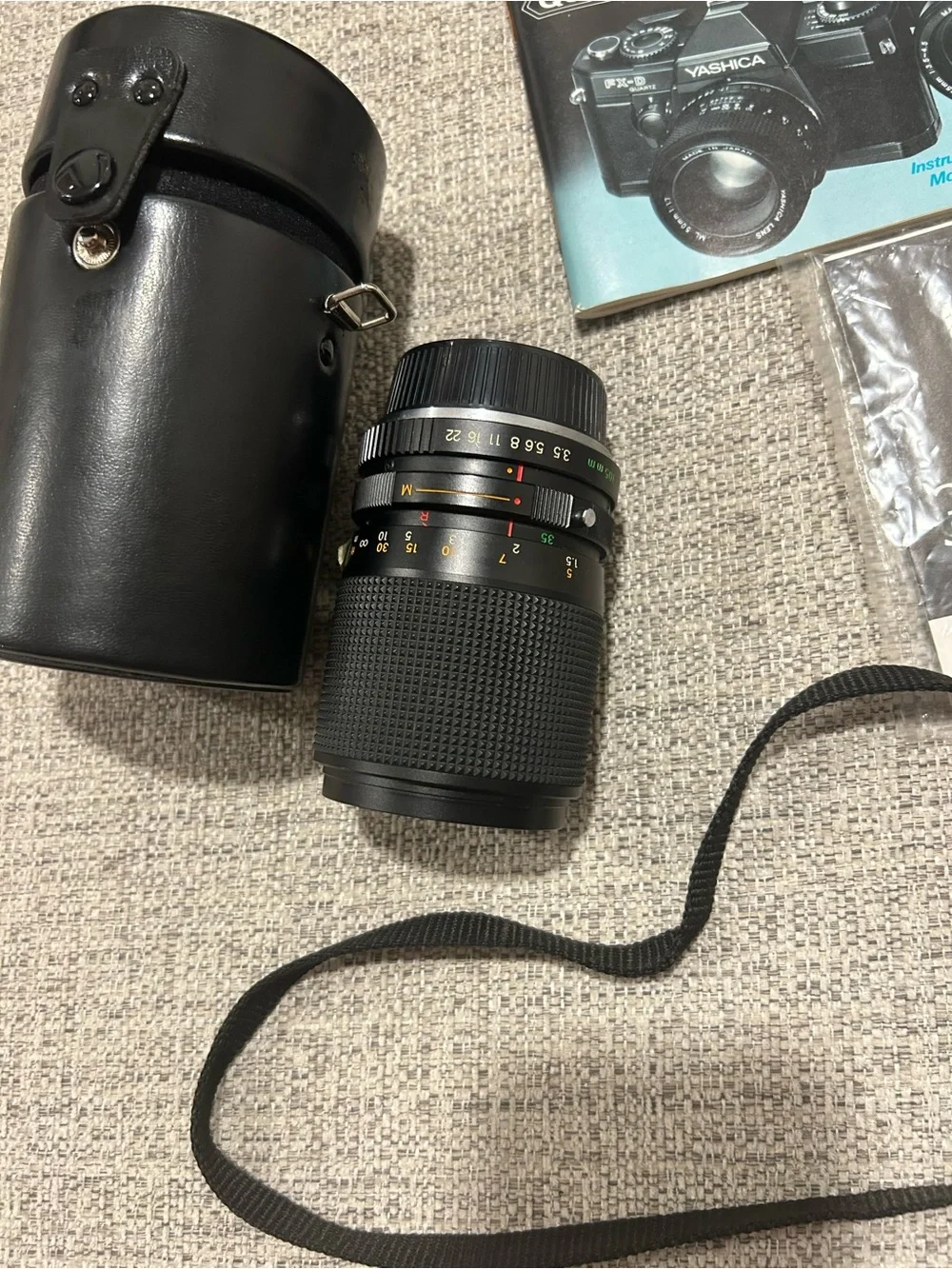 Yashica Brown Leather Camera Bag with Yashica Film Camera and Accessories as is